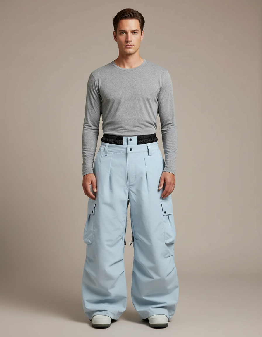 Pantalon Randonnée Bleu Clair Ample Cargo Imperméable Homme - Polyester
