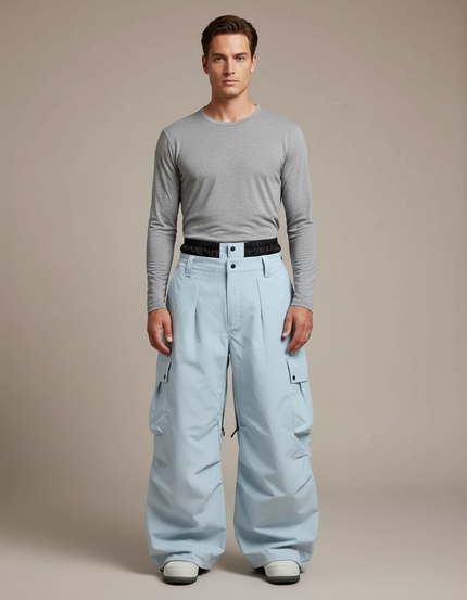 Pantalon Randonnée Bleu Clair Ample Cargo Imperméable Homme - Polyester