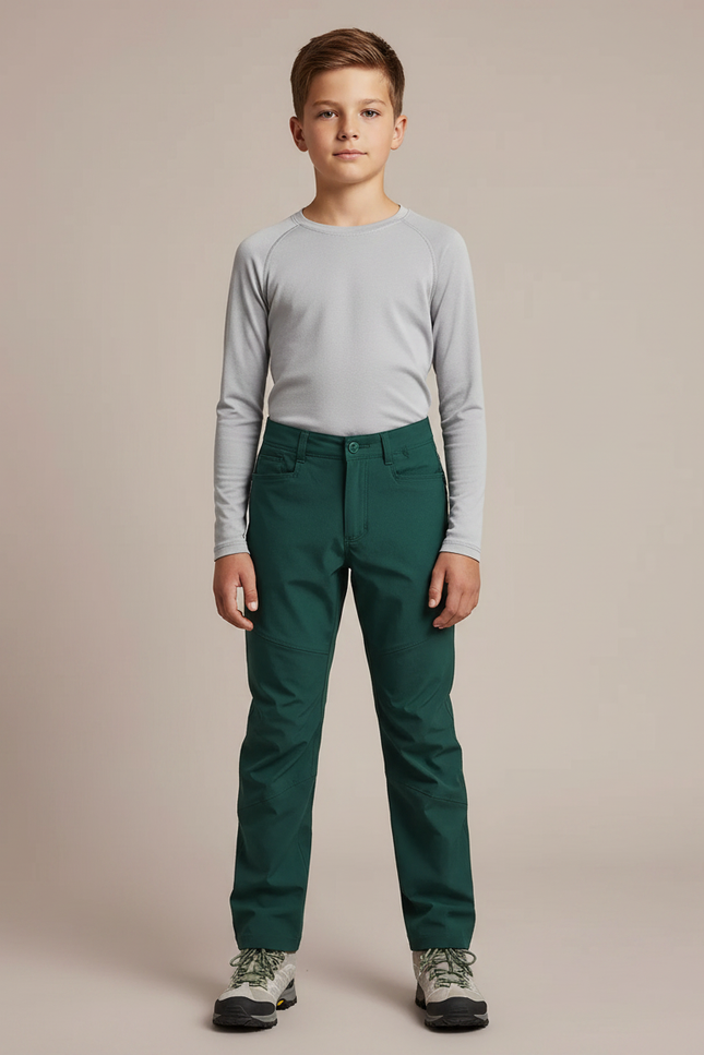 Pantalon Randonnée Vert Enfant Coupe Droite Léger - Polyester