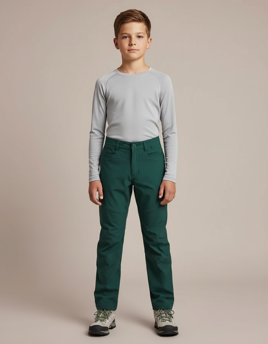 Pantalon Randonnée Vert Enfant Coupe Droite Léger - Polyester
