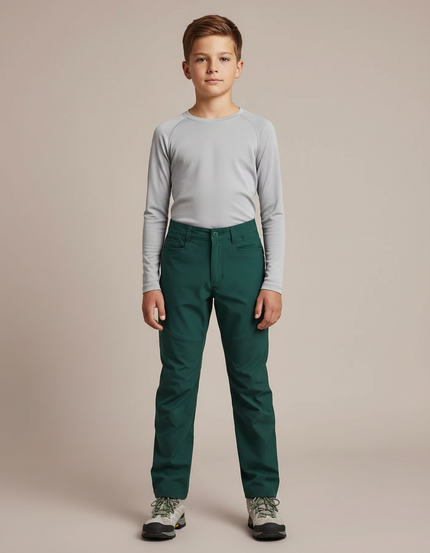 Pantalon Randonnée Vert Enfant Coupe Droite Léger - Polyester