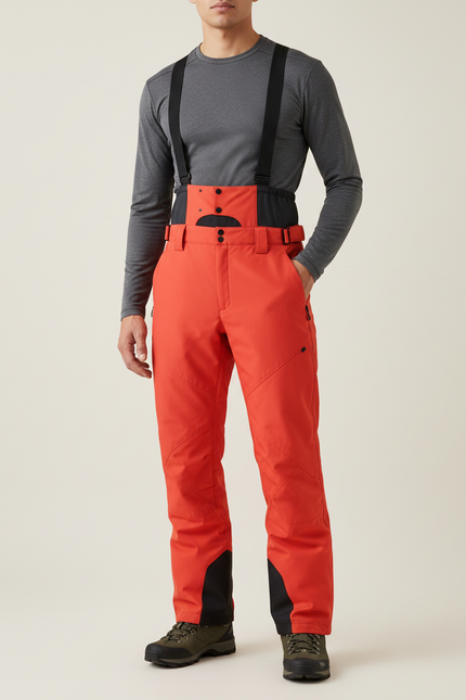 Pantalon Randonnée Orange Bretelles Imperméable Homme - Polyester