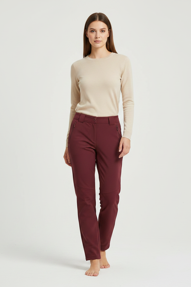 Pantalon Randonnée Femme Bordeaux Slim Élastique Confortable - Polyester