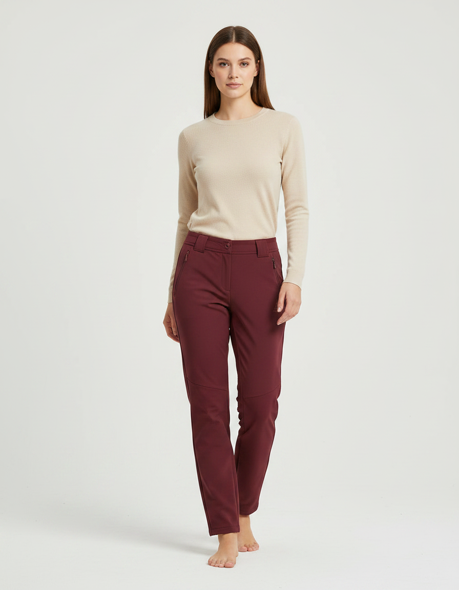 Pantalon Randonnée Femme Bordeaux Slim Élastique Confortable - Polyester