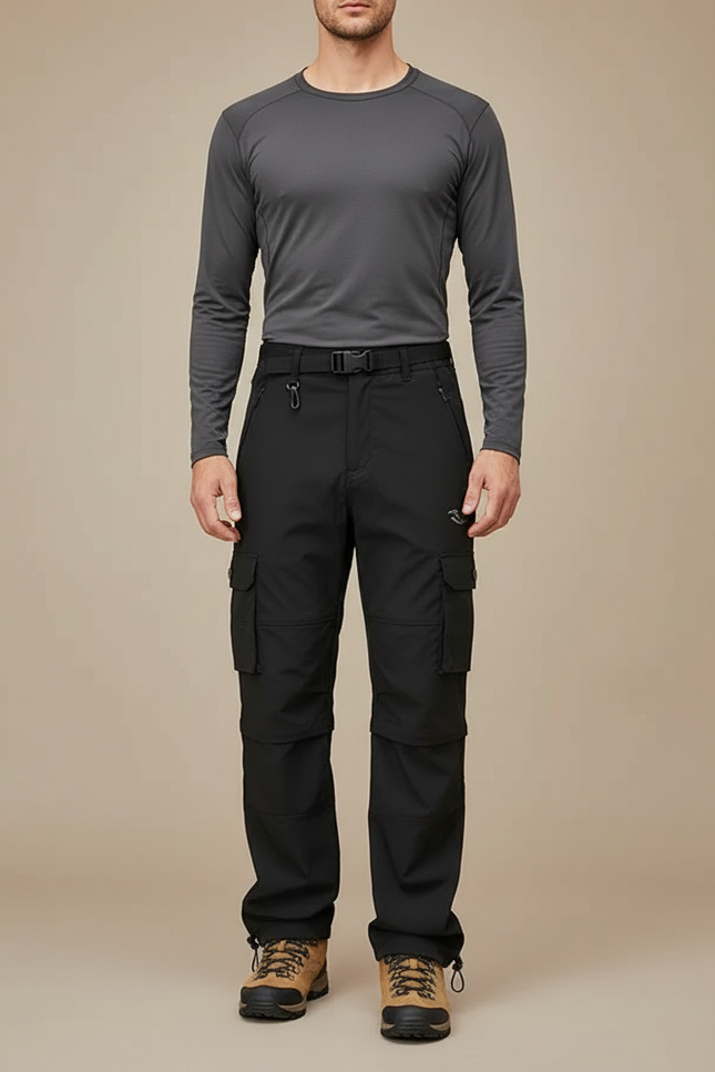 Pantalon Randonnée Noir Convertible Léger Cargo Homme - Polyester