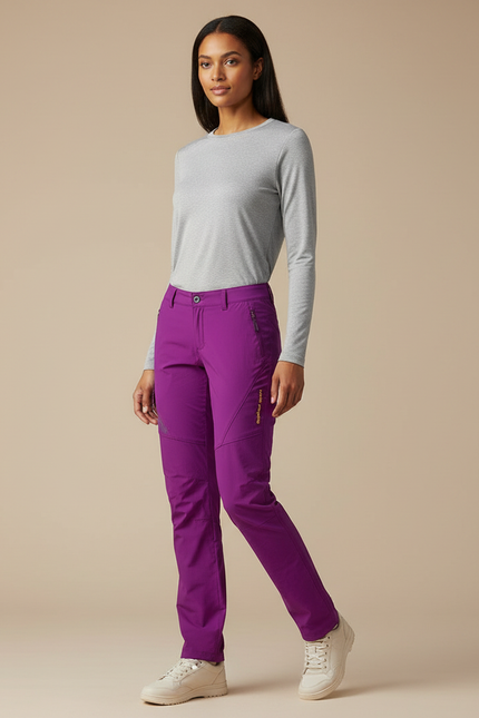 Pantalon Randonnée Violet Coupe Droite Léger Femme - Polyester
