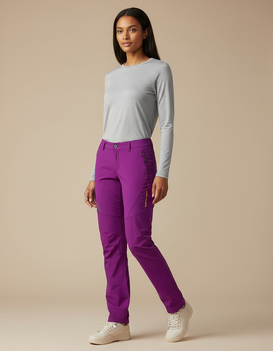 Pantalon Randonnée Violet Coupe Droite Léger Femme - Polyester