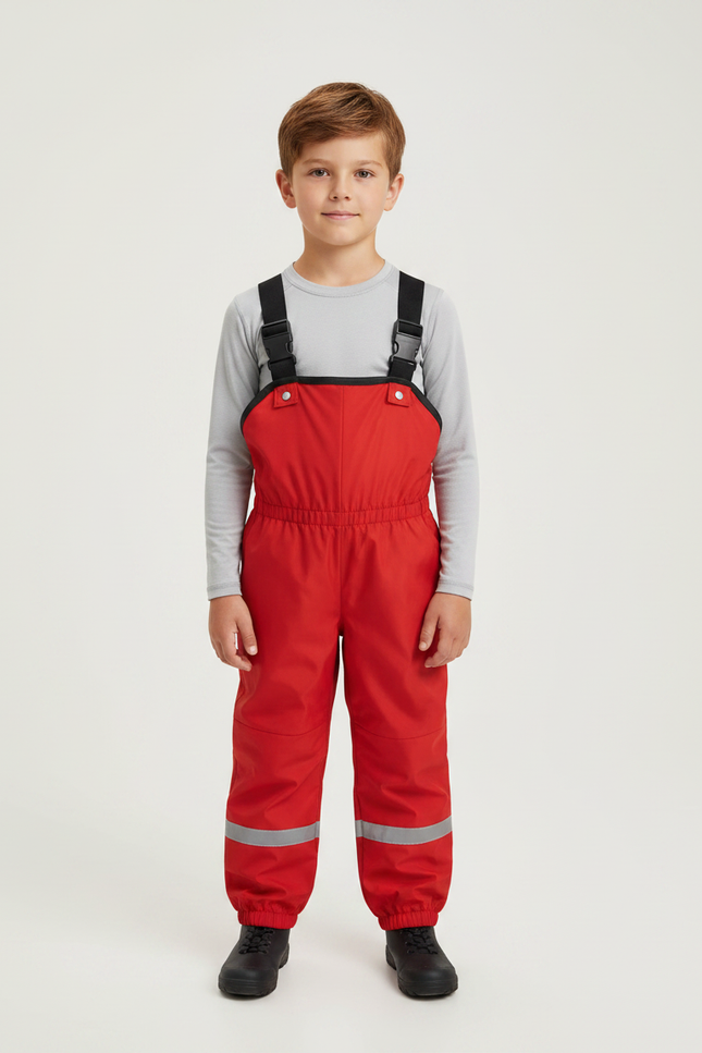 Pantalon Randonnée Rouge Bretelles Imperméable Réfléchissant Enfant - Polyester