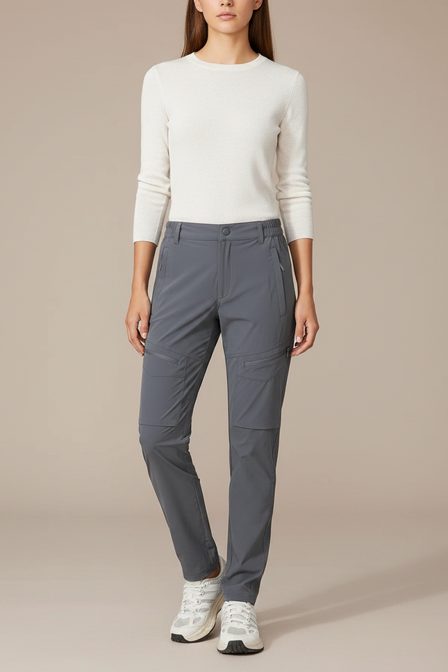 Pantalon Randonnée Femme Gris Coupe Droite Léger - Polyester