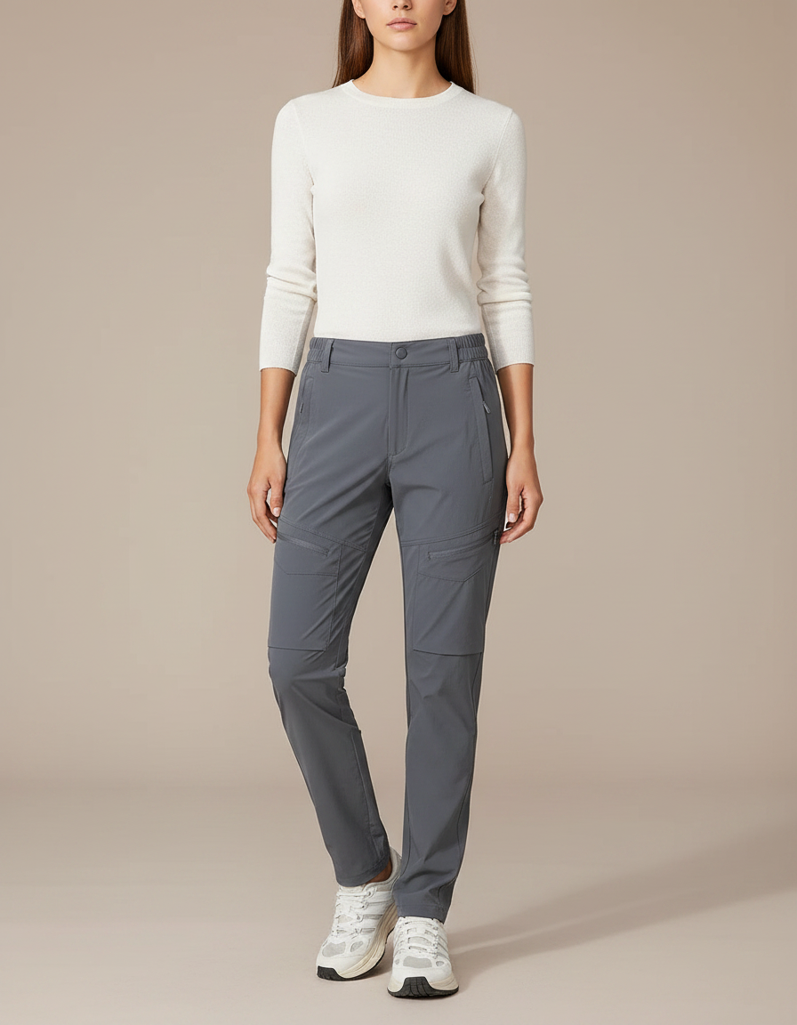 Pantalon Randonnée Femme Gris Coupe Droite Léger - Polyester