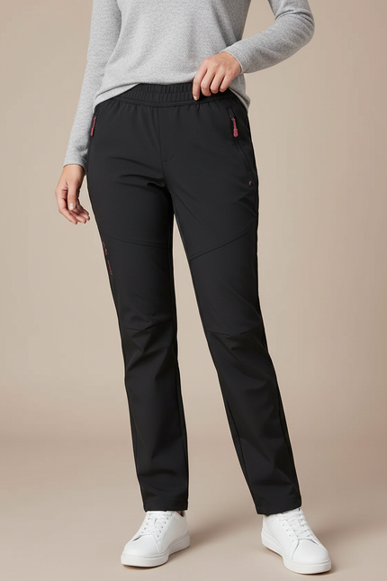 Pantalon Randonnée Noir Femme Doublé Polaire Stretch - Polyester