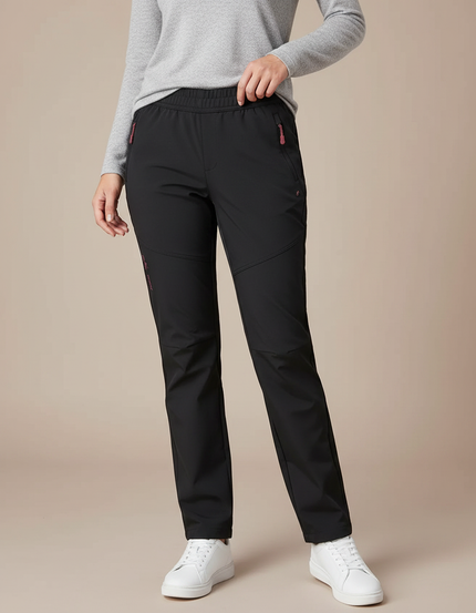 Pantalon Randonnée Noir Femme Doublé Polaire Stretch - Polyester