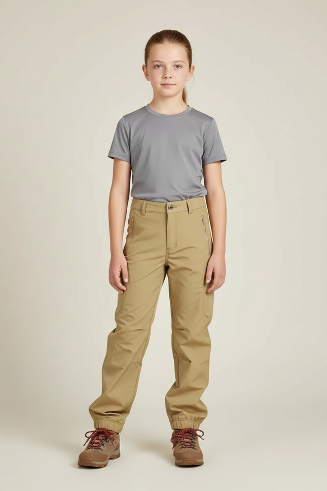 Pantalon Randonnée Kaki Confortable Multipoches Enfant - Polyester