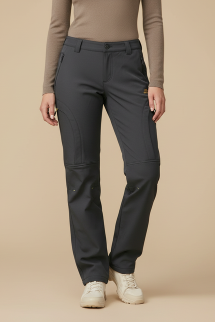 Pantalon Randonnée Femme Gris Coupe Droite Doublé Polaire - Polyester