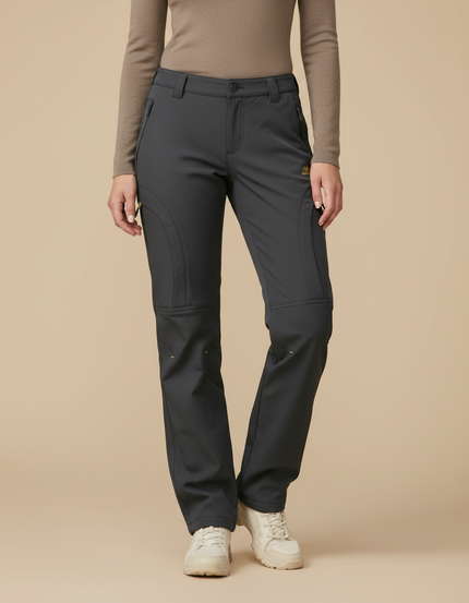 Pantalon Randonnée Femme Gris Coupe Droite Doublé Polaire - Polyester
