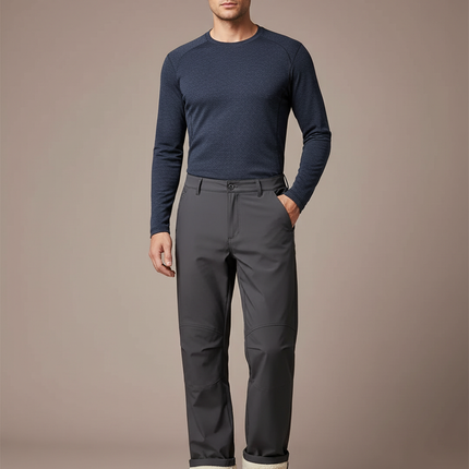 Pantalon Randonnée Homme Gris Doublé Polaire Chaud Hiver - Polyester