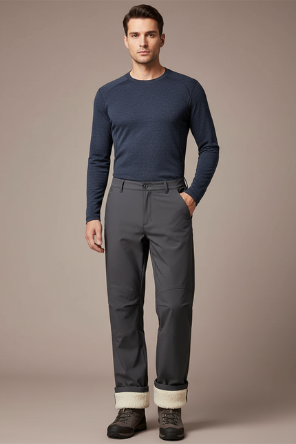Pantalon Randonnée Homme Gris Doublé Polaire Chaud Hiver - Polyester