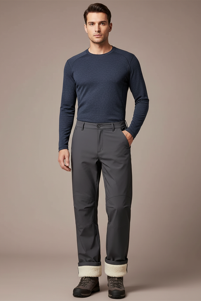 Pantalon Randonnée Homme Gris Doublé Polaire Chaud Hiver - Polyester