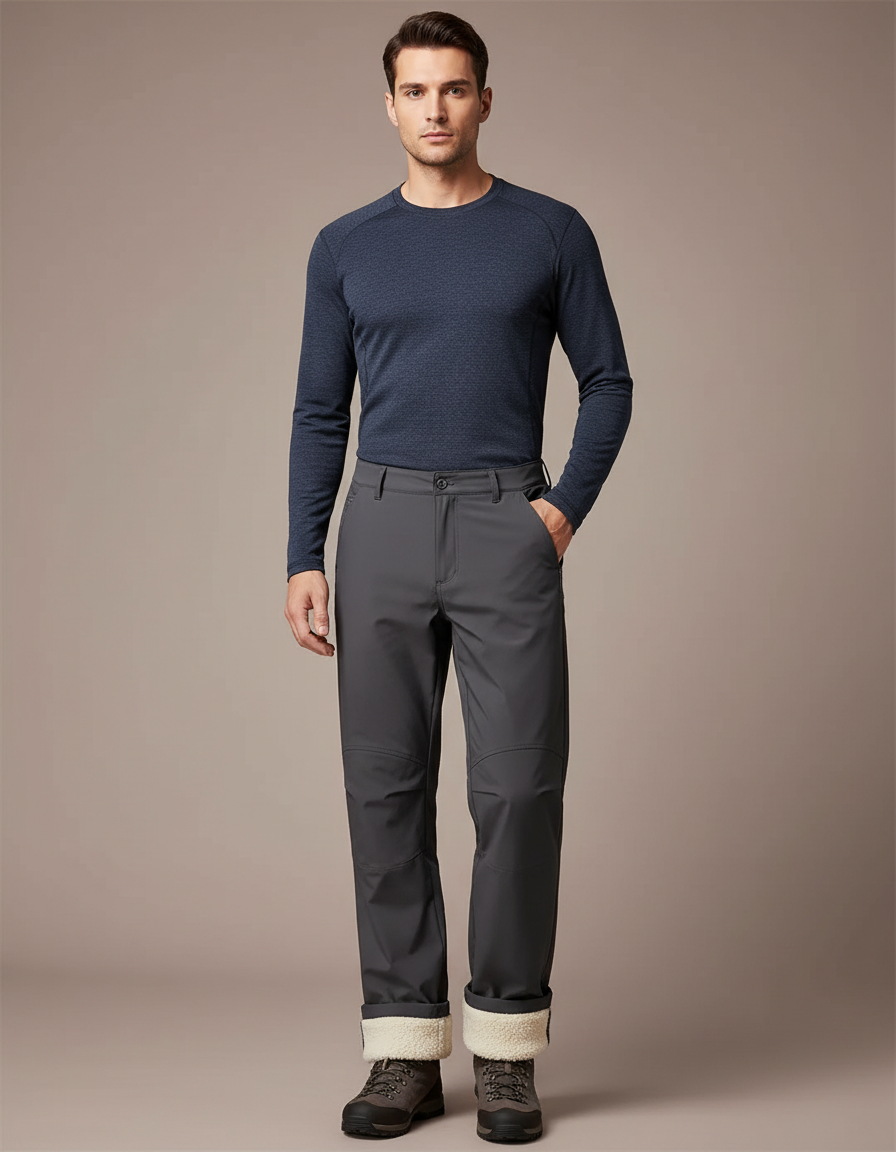 Pantalon Randonnée Homme Gris Doublé Polaire Chaud Hiver - Polyester