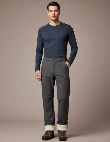 Pantalon Randonnée Homme Gris Doublé Polaire Chaud Hiver - Polyester