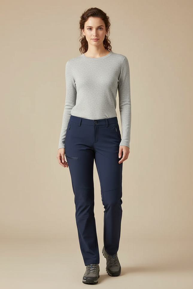 Pantalon Randonnée Femme Bleu Marine Stretch Coupe Droite - Polyester