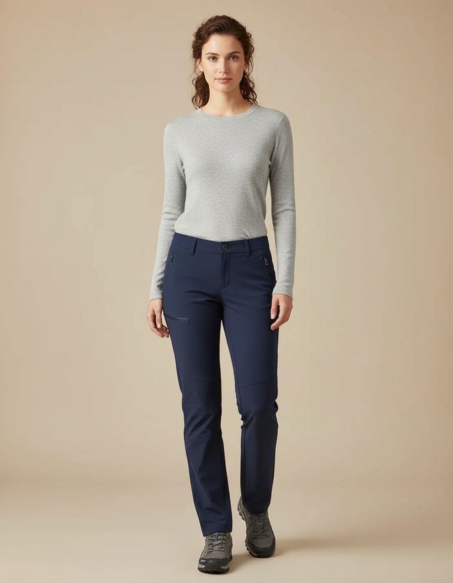 Pantalon Randonnée Femme Bleu Marine Stretch Coupe Droite - Polyester