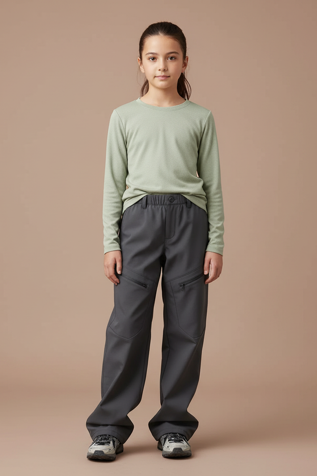 Pantalon Randonnée Gris Ample Zippé Enfant - Polyester