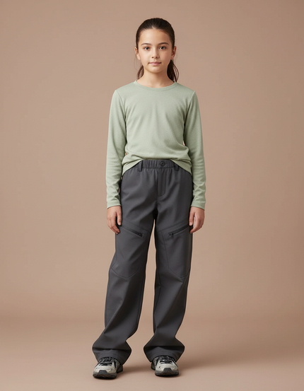 Pantalon Randonnée Gris Ample Zippé Enfant - Polyester