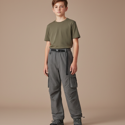 Pantalon Randonnée Gris Cargo Enfant Léger Respirant - Polyester