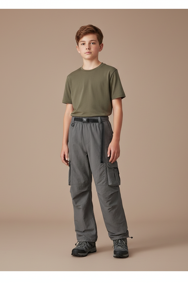 Pantalon Randonnée Gris Cargo Enfant Léger Respirant - Polyester