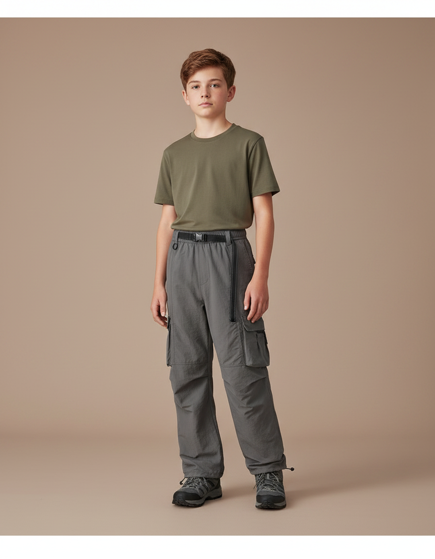 Pantalon Randonnée Gris Cargo Enfant Léger Respirant - Polyester