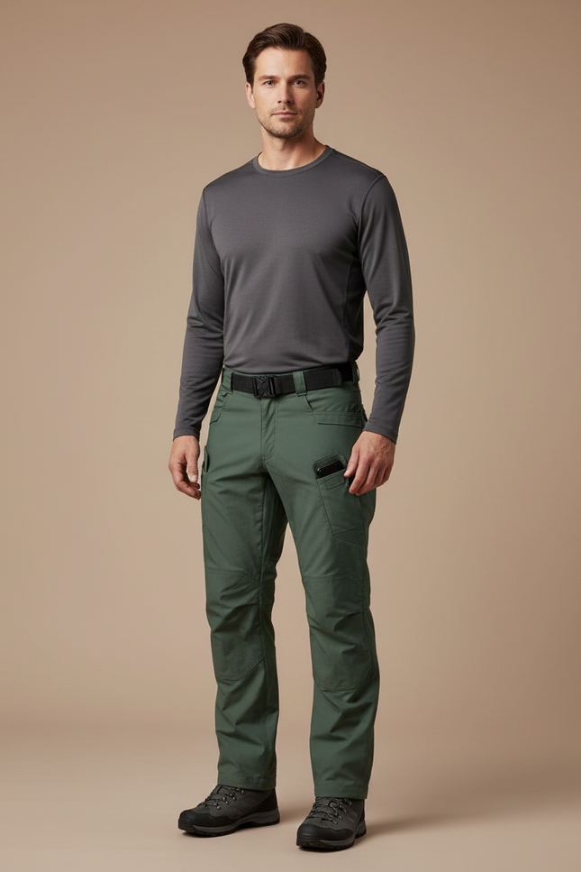 Pantalon Randonnée Vert Cargo Homme Tactique Multi-Poches - Polyester