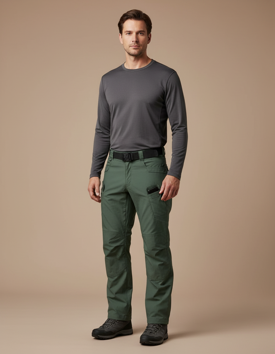 Pantalon Randonnée Vert Cargo Homme Tactique Multi-Poches - Polyester