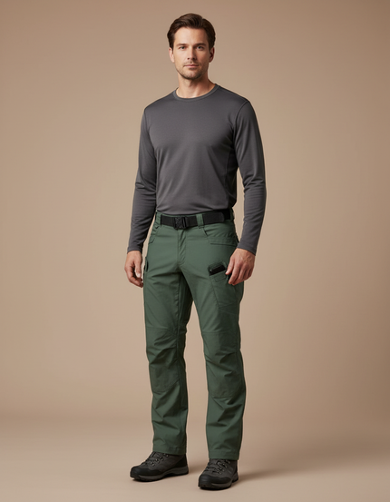 Pantalon Randonnée Vert Cargo Homme Tactique Multi-Poches - Polyester