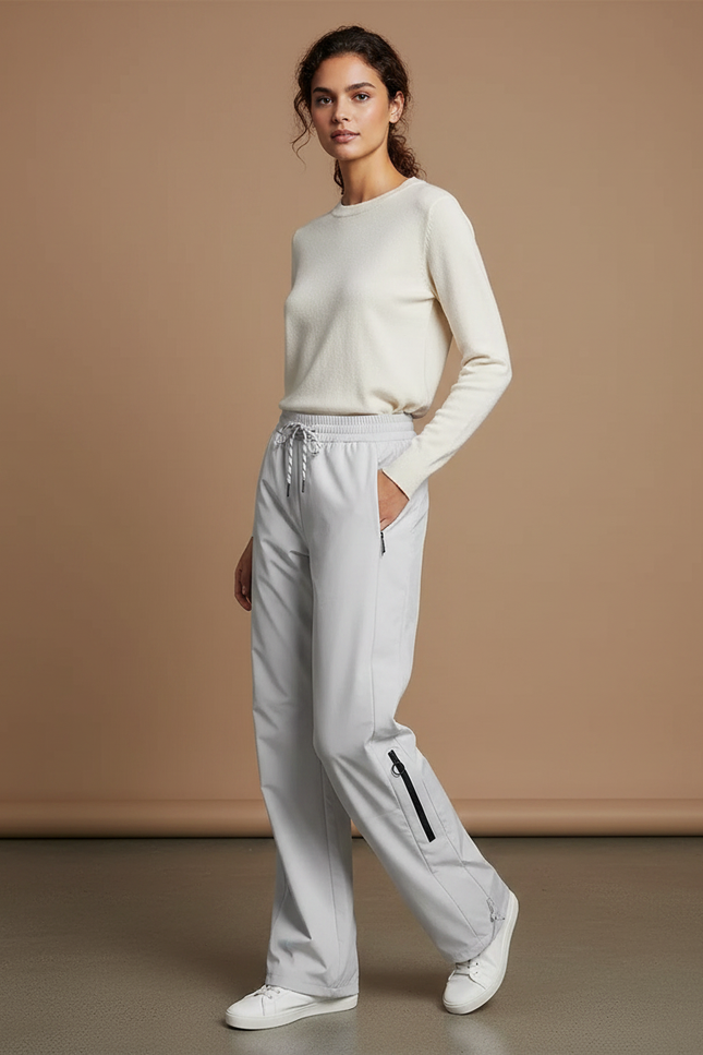 Pantalon Randonnée Gris Clair Droit Décontracté Zippé Femme - Polyester