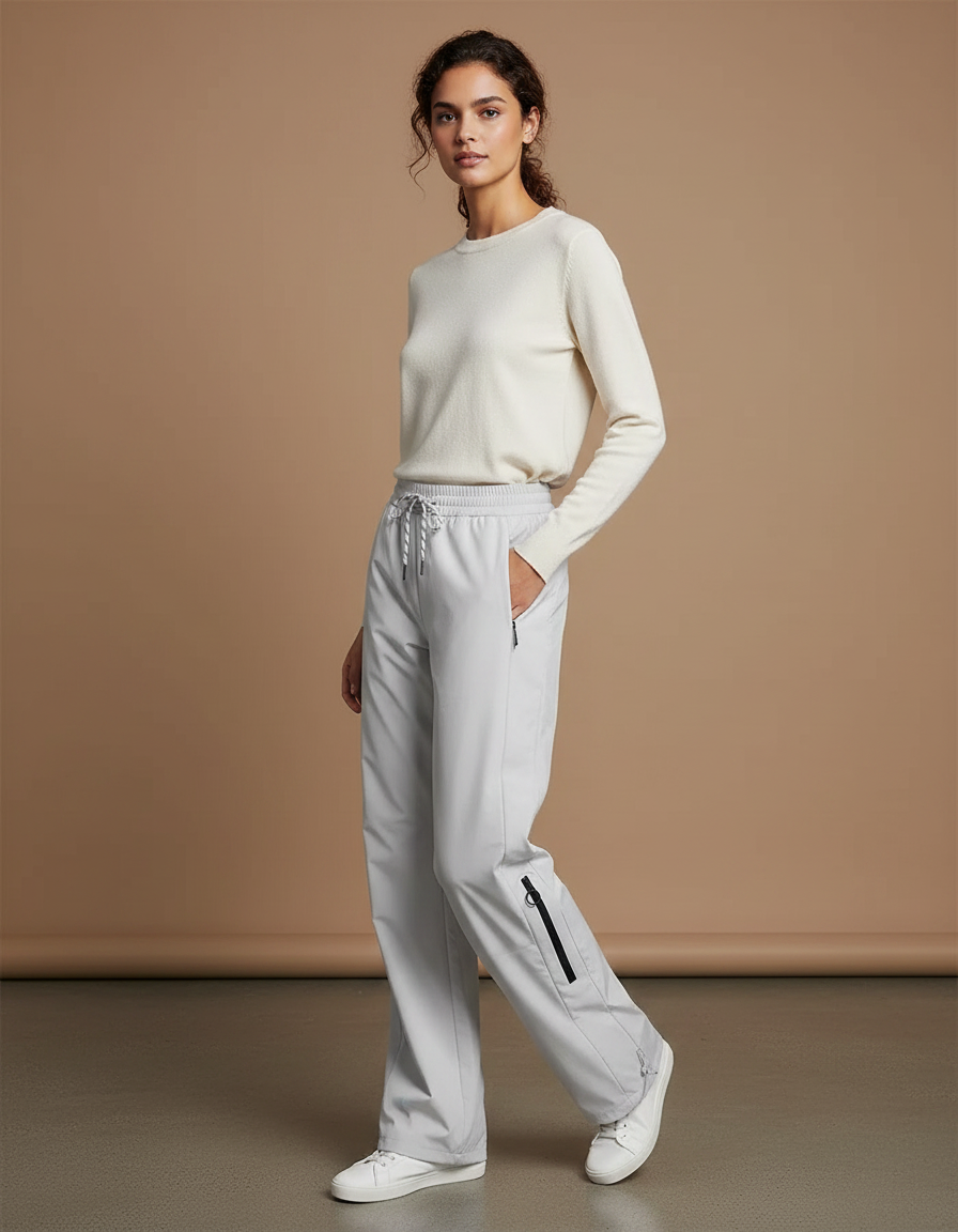 Pantalon Randonnée Gris Clair Droit Décontracté Zippé Femme - Polyester
