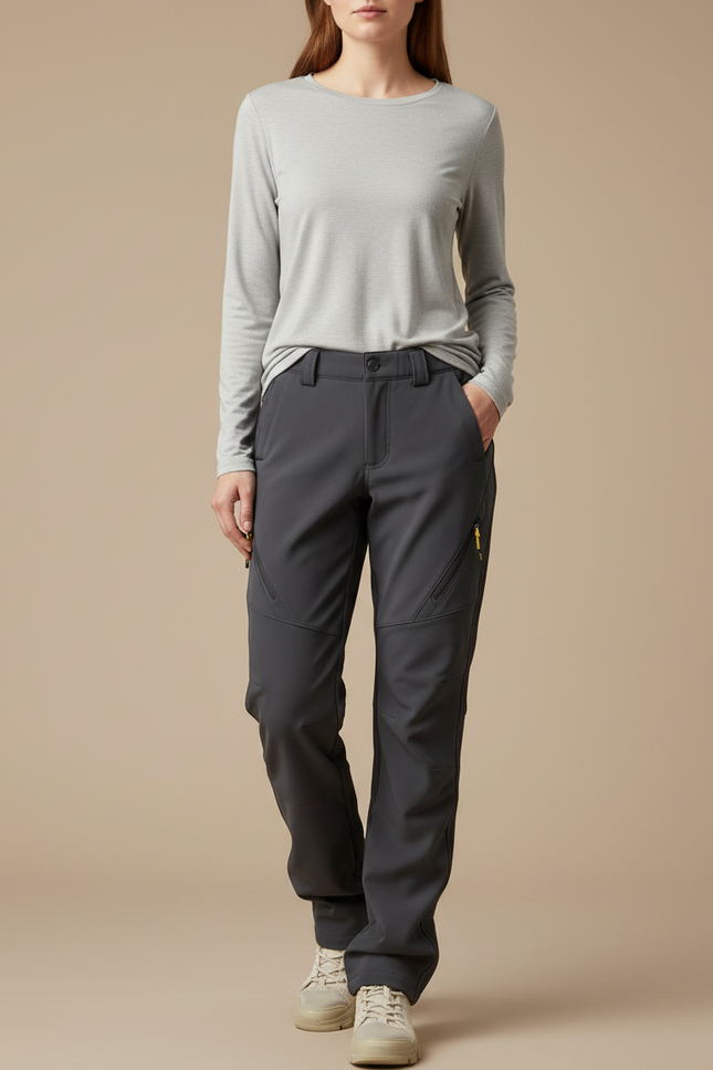 Pantalon Randonnée Femme Gris Doux Confortable Élastique - Polyester