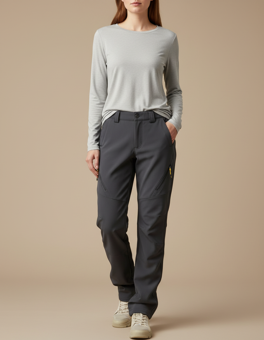 Pantalon Randonnée Femme Gris Doux Confortable Élastique - Polyester