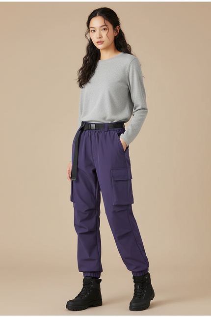 Pantalon Randonnée Violet Cargo Femme Ample Décontracté - Polyester