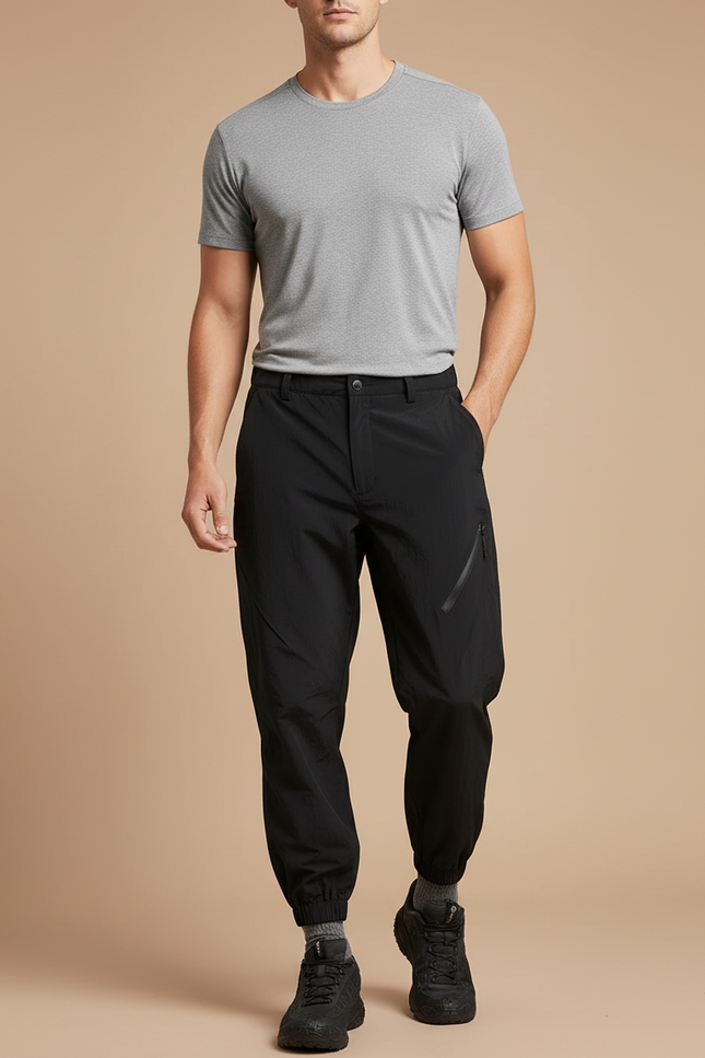 Pantalon Randonnée Noir Léger Jogger Zippé Homme - Polyester