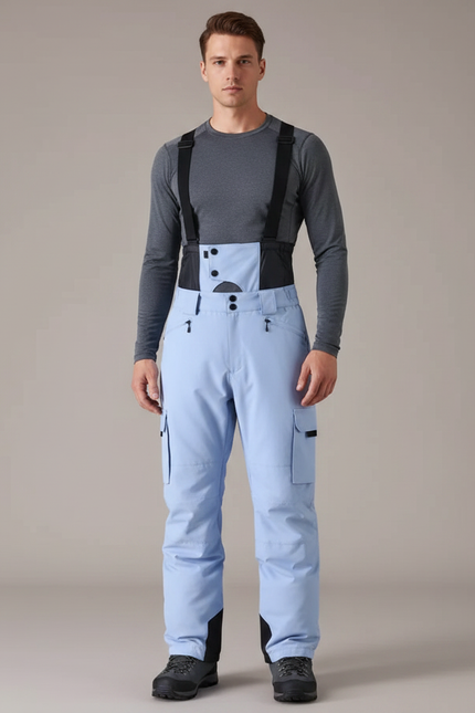 Pantalon Randonnée Bleu Ciel Bretelles Imperméable Hiver Homme - Polyester