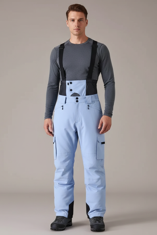 Pantalon Randonnée Bleu Ciel Bretelles Imperméable Hiver Homme - Polyester
