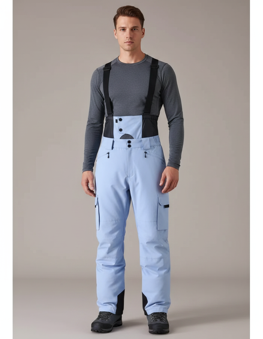 Pantalon Randonnée Bleu Ciel Bretelles Imperméable Hiver Homme - Polyester