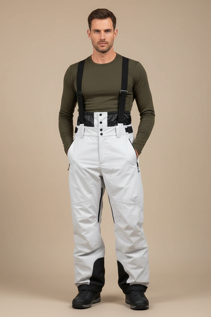Pantalon Randonnée Blanc Imperméable Bretelles Ski Homme - Polyester