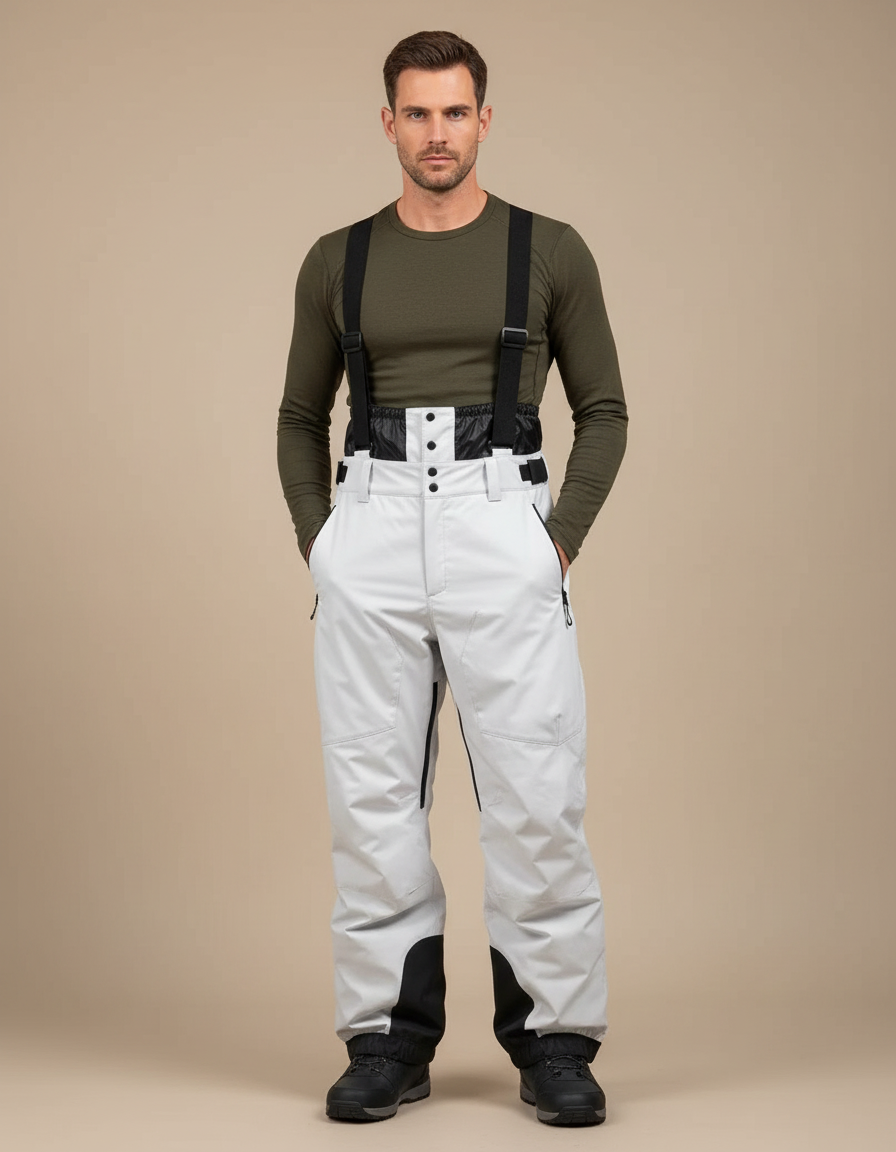 Pantalon Randonnée Blanc Imperméable Bretelles Ski Homme - Polyester