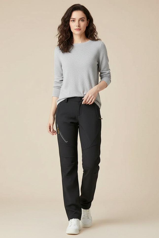 Pantalon Randonnée Noir Doublé Polaire Coupe Droite - Polyester