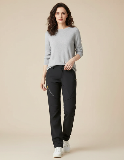 Pantalon Randonnée Noir Doublé Polaire Coupe Droite - Polyester