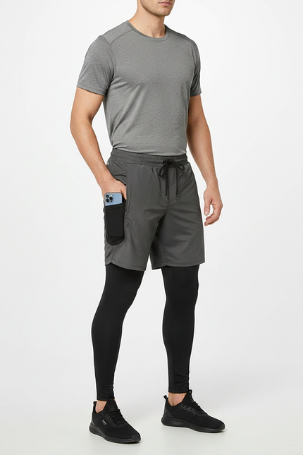 Pantalon Randonnée Gris Homme Sport 2-en-1 Fitness - Polyester