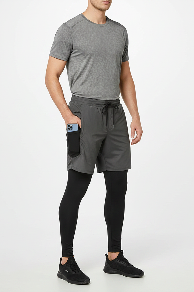 Pantalon Randonnée Gris Homme Sport 2-en-1 Fitness - Polyester