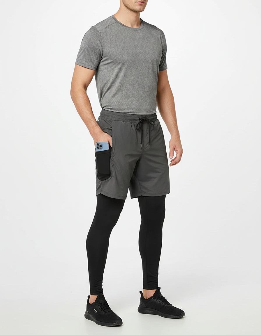 Pantalon Randonnée Gris Homme Sport 2-en-1 Fitness - Polyester